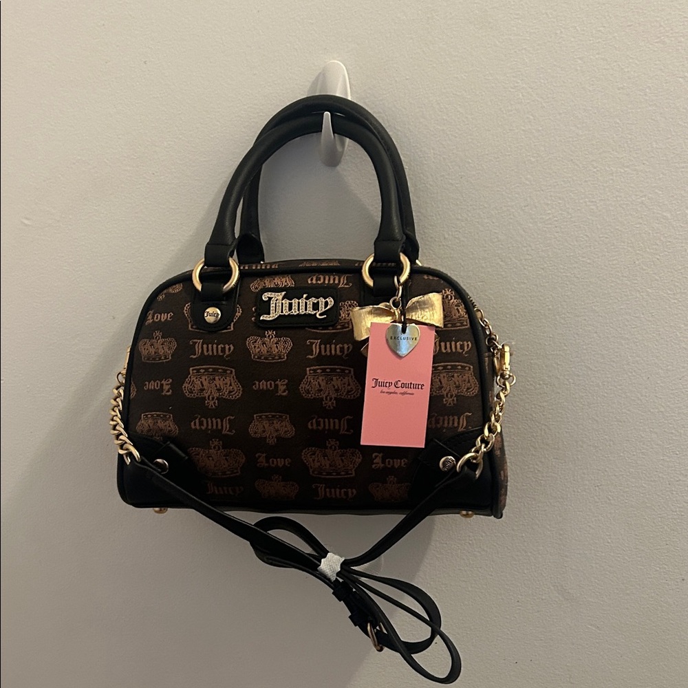 Juicy Couture Brown and Black Monogram Satchel with Gold Accents